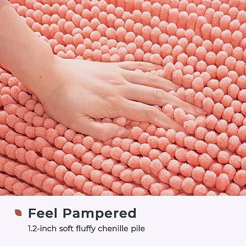 FRESHMINT Chenille Bathroom Rugs Mat 32”x20”, Non-Slip Bath Mat for Bathroom Floor & Bathtub, Washable Soft Shower Shag Bath Rugs, Durable Fluffy Thick Water Absorbent Microfiber Shower Mat, Coral