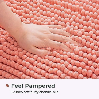 FRESHMINT Large Chenille Bathroom Rugs Mat 36”x24”, Non-Slip Bath Mat for Bathroom Floor & Bathtub, Washable Shower Shag Bath Rugs, Soft Fluffy Thick Water Absorbent Microfiber Shower Mat, Coral