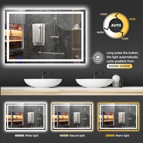 Hivone 60"X40" LED Bathroom Mirror with Lights, UL Listed