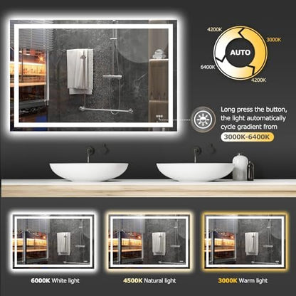 Hivone 60"X40" LED Bathroom Mirror with Lights, UL Listed