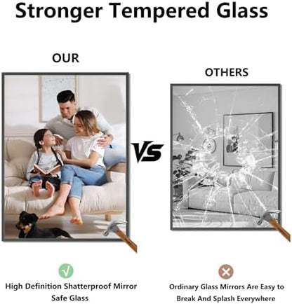 Koonmi Bathroom Mirror for Wall, 30"x40" Black Bathroom Mirror for Over Sink, Shatterproof Tempered Glass Vanity Mirror with Anti-Rust Aluminum Alloy Frame, Hang Horizontally or Vertically