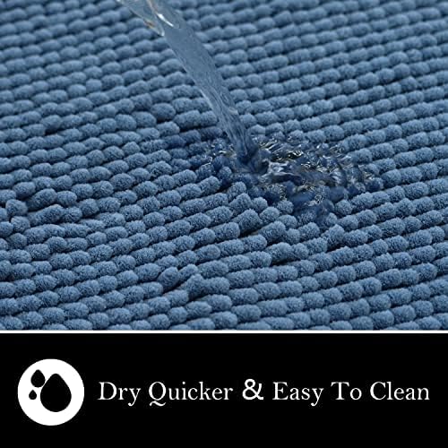 Bathroom Rugs Chenille Bath mat 2 Piece Set, Super Absorbent, Strong PVC Non Slip Backing, Bath mats for Bathroom, Plush Shaggy, Thick, Machine Washable, Bathtub, Toilet .(Medium Blue)