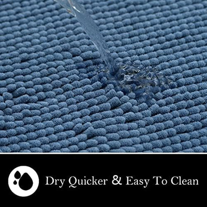 Bathroom Rugs Chenille Bath mat 2 Piece Set, Super Absorbent, Strong PVC Non Slip Backing, Bath mats for Bathroom, Plush Shaggy, Thick, Machine Washable, Bathtub, Toilet .(Medium Blue)