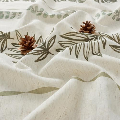 ORTIGIA Linen Striped Shower Curtain 72x84 Inch Extra Long with Metal Hooks,Sage Green Leaf Botanical Waterproof Natural Linen Bath Curtain for Rustic Farmhouse Bathroom Decor