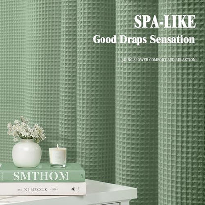 Stall Waffle Shower Curtain Heavyweight Cotton Fabric Sage Green 48Wx72L
