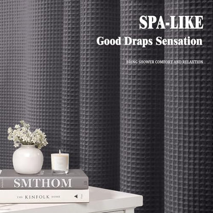 Waffle Weave Shower Curtain Heavyweight Cotton Fabric Charcoal Gray 72Wx75L