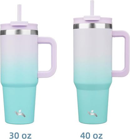 Konokyo 40 oz Tumbler with Handle and 2 Straws,2 in 1 Lid Insulated Water Bottle Stainless Steel Travel Coffee Mug,Lavender Green