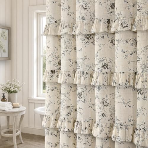 Farmhouse Floral Ruffle Shower Curtain for Bathroom