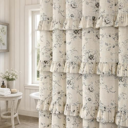 Farmhouse Floral Ruffle Shower Curtain for Bathroom