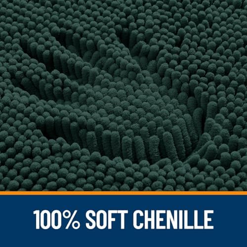 OLANLY Chenille Bathroom Rugs Sets 2 Piece, 47"x20"+24"x16", Blackish Green