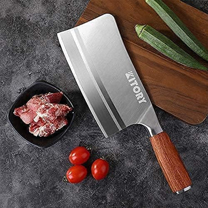 Kitory Chinese Chef Knife 7 Inch, Ultra Sharp German Steel Cleaver Knife with Ergonomic Pearwood Handle, Heavy Duty Bone Chopping Knife for Meat, Vegetables & Daily Kitchen Use