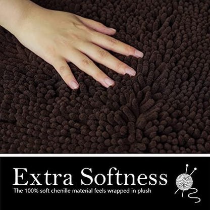 Bathroom Rugs Chenille Bath mat 2 Piece Set, Super Absorbent, PVC Non Slip Backing, Bath mats for Bathroom, Plush Shaggy, Thick, Machine Washable, Bathtub, Shower, Toilet.(Coffee)
