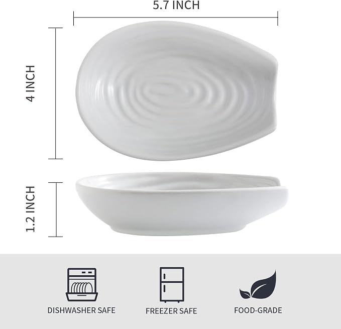 Hasense Spoon Rest for Stove Top, 5.7 Inch White Porcelain Spoon Holder for Spatula, Ladle and Tong, Cooking and Coffee Utensil Rest for Kitchen Counter, Housewarming Gift and Dishwasher Safe