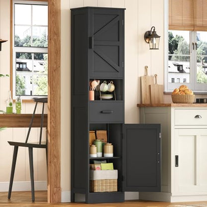 TEENFON 67" H Tall Bathroom Storage Cabinet with Barn Doors and Drawer