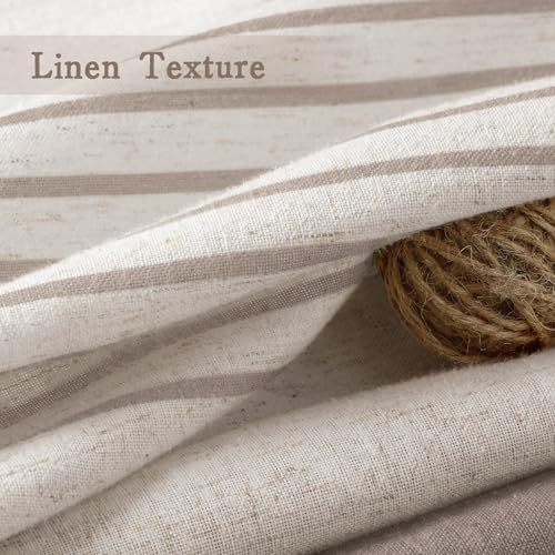 Taupe Farmhouse Linen Striped Shower Curtain with Tassel 72"W X 72"L