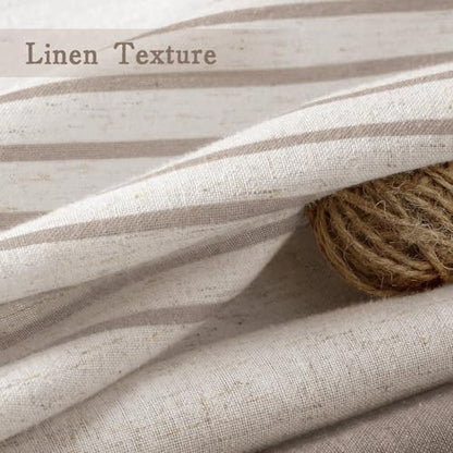 Taupe Farmhouse Linen Striped Shower Curtain with Tassel 72"W X 72"L
