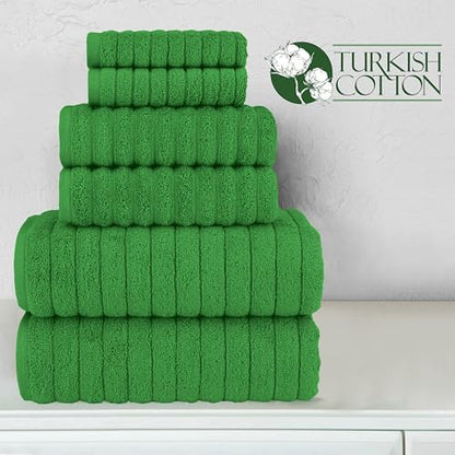 Elegant Comfort 100% Turkish Cotton Corduroy Ribbed Luxury Bath Towels 6-Piece Set,Premium Feel Quick Dry,Highly Absorbent, Contains 2 Bath Towels,2 Hand Towel& 2Washcloths,Emerald Green(Pack of 4)