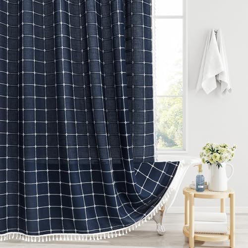 Gibelle Navy Blue Boho Farmhouse Shower Curtain for Bathroom 72x72