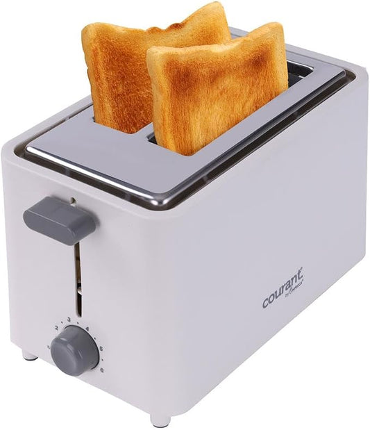 Courant 2-Slice Toaster Cool Touch with Extra Wide Slots For Bread, Bagels & Waffle with 6 Adjustable Shade Settings, Crumb Tray & Cancel Function Extra-Lift Feature, compact Design – White