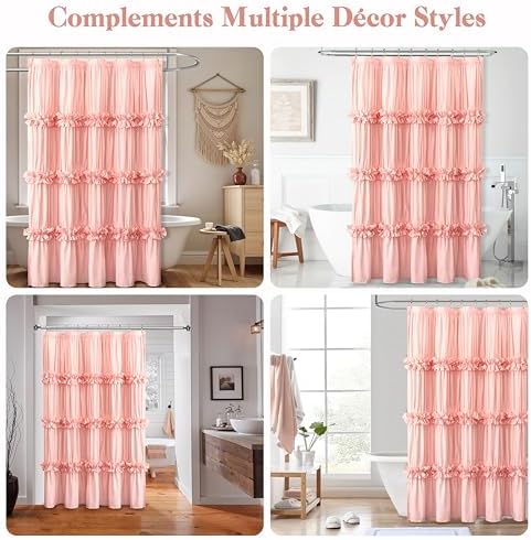 Homechoice Decor Victorian Peach Ruffle Shower Curtain with 10 Buttonholes