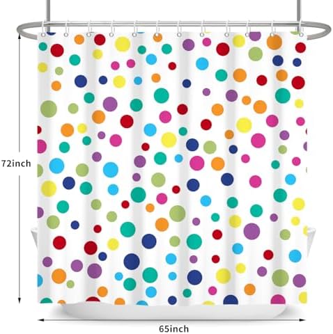Colorful Polka Dots Shower Curtain, Kids Fun Bright Rainbow Waterproof Fabric Shower Curtain for Bathroom with Modern Abstract Geometric Bath Curtain Decor with Hooks, Machine Washable, 65''Wx72''L
