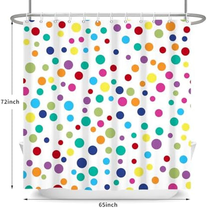 Colorful Polka Dots Shower Curtain, Kids Fun Bright Rainbow Waterproof Fabric Shower Curtain for Bathroom with Modern Abstract Geometric Bath Curtain Decor with Hooks, Machine Washable, 65''Wx72''L