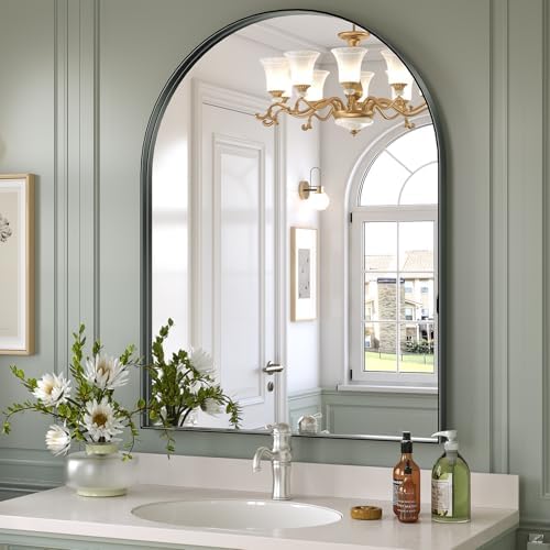 Brightify Black Arched Mirror, 32 x 42 Inch Arch Wall Mirror, Metal Frame Black Bathroom Mirror, Arched Top Bathroom Vanity Mirror for Living Room Bedroom Mantel Entryway Hallways