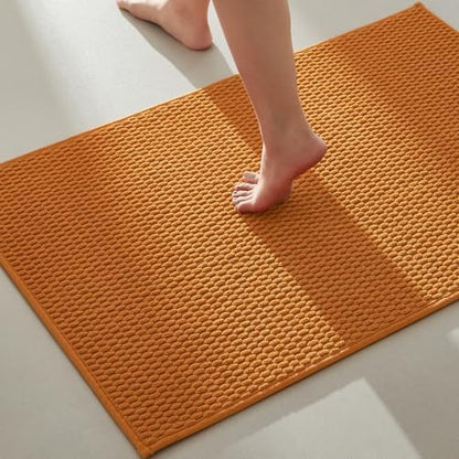 TYUU Bathroom Rugs Non Slip Washable, Super Absorbent Thin Bath Mat Quick Dry Low Pile Bathroom Rug, Orange 24"x47"