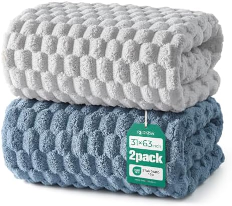 REDKISS Blue Gray Microfiber Bath Towels Large, 30"x60", Super Absorbent
