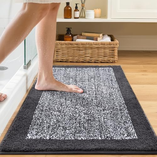 36x24 Bathroom Rugs Non Slip Washable, Soft Absorbent Bath Mat Dark Grey