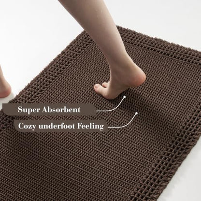 RESARE Waffle Bath Mat for Bathroom Non Slip Bathroom Rugs 20x32 Dark Brown