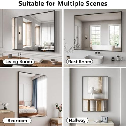Bathroom Mirror 36"x48" Matte Black Rectangle Bathroom Wall Mirror for Over Sink, Modern Large Vanity Mirror, HD Tempered Glass, Anti-Rust Aluminum Alloy Frame, for Living Room, Bedroom, Entryway