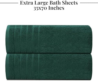 Tens Towels 2 Piece Extra Large Bath Sheets 35 x 70 Inches, Hunter Green