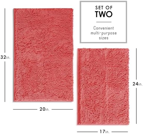 Hearth & Harbor Bathroom Rugs, Chenille Bath Mat - Machine Washable Bath Mats for Bathroom Non-Slip Backing Rubber, Quick Dry Bathroom Mat