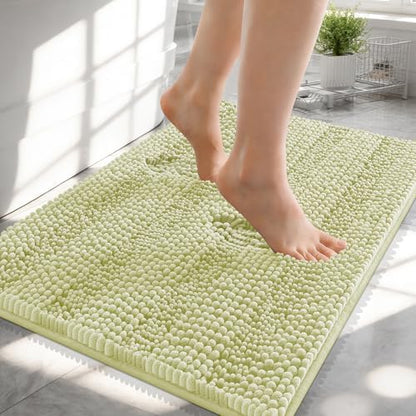 OLANLY Thick Small Bathroom Rugs 24x16, Soft Chenille Bath Rugs, Vanilla