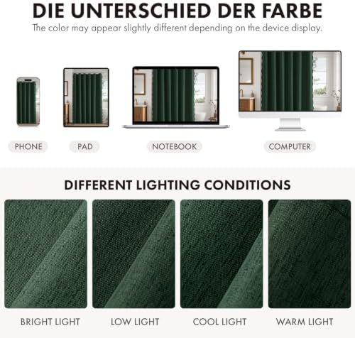 ANRODUO Dark Green Scalloped Linen Textured Shower Curtain, W72 x L72