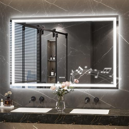 Keonjinn 55 x 36 Inch LED Bathroom Mirror with Lights, Bluetooth Speaker