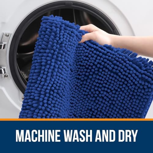 OLANLY Chenille Bathroom Rugs Mats Set 2 Piece, 30"x20"+24"x20", Royal Blue