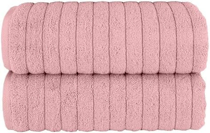 Elegant Comfort 100% Turkish Cotton Corduroy Ribbed Luxury Soft 2 Pack Bath Towels 27 x 54 Inch - Ultra Plush, Absorbent, Quick Dry, Hotel Spa Quality Towels for Bathroom Essentials, Dusty Rose
