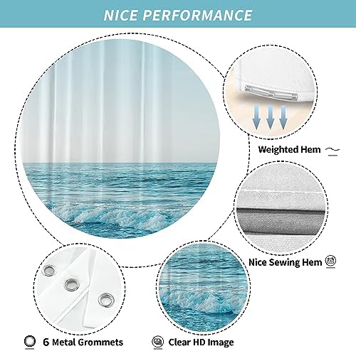 Small Stall RV Half Size Ocean Beach Coastal Seaside Shower Curtain for Bathroom 36W*72H Inch Nautical Summer Beachy Bathtub Decor Seascape Waterproof Polyester Fabric Set with 12 Hooks