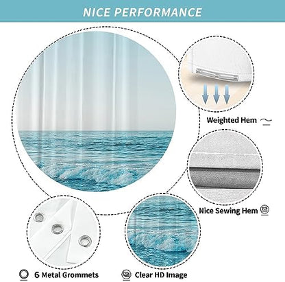 Small Stall RV Half Size Ocean Beach Coastal Seaside Shower Curtain for Bathroom 36W*72H Inch Nautical Summer Beachy Bathtub Decor Seascape Waterproof Polyester Fabric Set with 12 Hooks