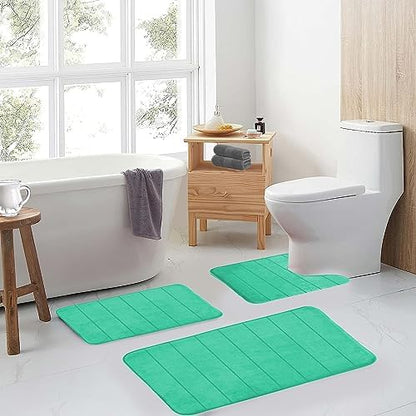 EAL Memory Foam Bath Mat Set - 3 Piece Non-Slip, Absorbent Shaggy Mats, Machine Wash, Perfect Plush, U-Shaped Toilet Rug & Living Rug