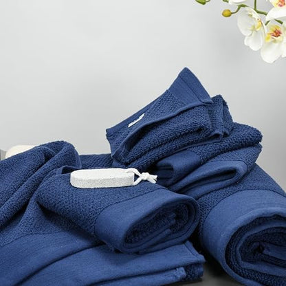 Tens Towels Pack of 8 Popcorn Textured Luxury Towels Set, 2 Extra Large Bath, 2 Hand, 4 Washcloths, 100% Cotton, Plush Hotel Quality, Super Absorbent, Perfect for Your Bathroom, Navy