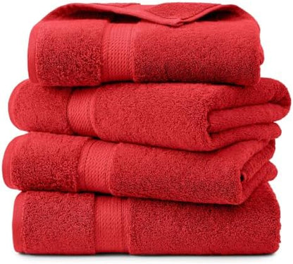 Superior Egyptian Cotton Plush & Absorbent, Bath Towel Set of 4, Red