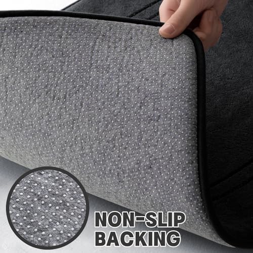 YIHOUSE Black Memory Foam Bath Mat Set, 5-Piece Non-Slip Absorbent Bath Rugs for Bathroom Floor, Quick-Dry Washable
