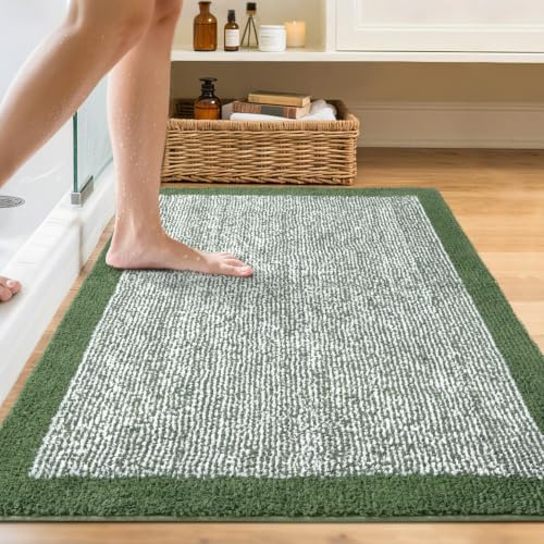 48x32 Bathroom Rugs Non Slip Washable, Soft Absorbent Bath Mat Matcha Green