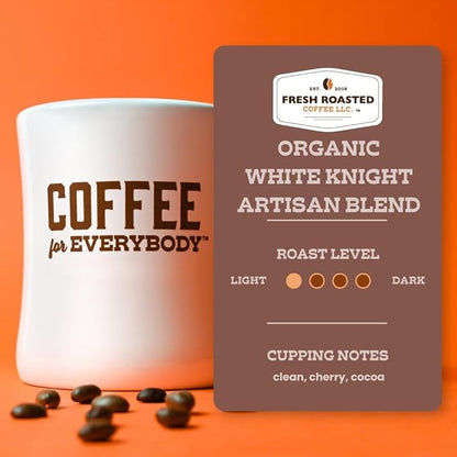 Fresh Roasted Coffee, Organic White Knight Whole Bean Coffee, Light Roast, USDA Organic, Kosher, 12 oz