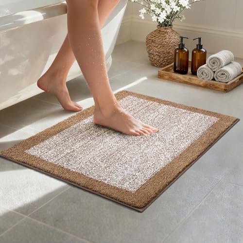 Bathroom Rugs 24x17 Non Slip Washable, Soft Absorbent Bath Mat Coffee