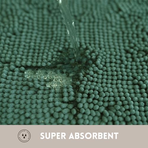 Bathroom Rugs Chenille, Extra Thick and Absorbent, Non-Slip, Machine Washable, Dry Quckily, Soft Cozy Plush, Used Under Shower Bathtub and Sink, Bath mat Sets 2Piece Dark Green