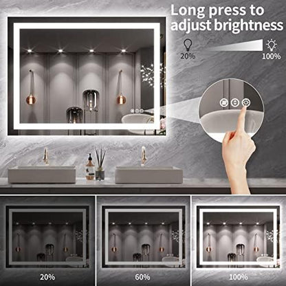 LOAAO 40X30 LED Bathroom Mirror with Lights, Anti-Fog, Dimmable, Backlit + Front Lit, Lighted Bathroom Vanity Mirror for Wall, Memory Function, Tempered Glass, ETL Listed